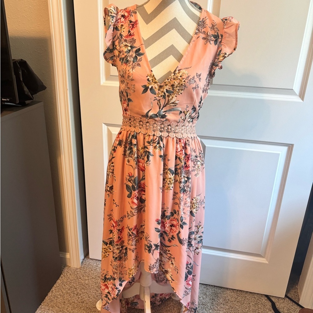 She + Sky Pink Floral High Low Dress - Picture 5 of 9